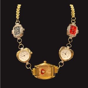 Handmade watch, choker necklace.